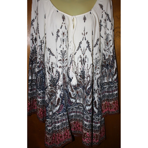 Blu Pepper Tunic Top Sz L Boho Womens LS Blouse Colorful Pink Brown Black Ivory - Picture 2 of 7